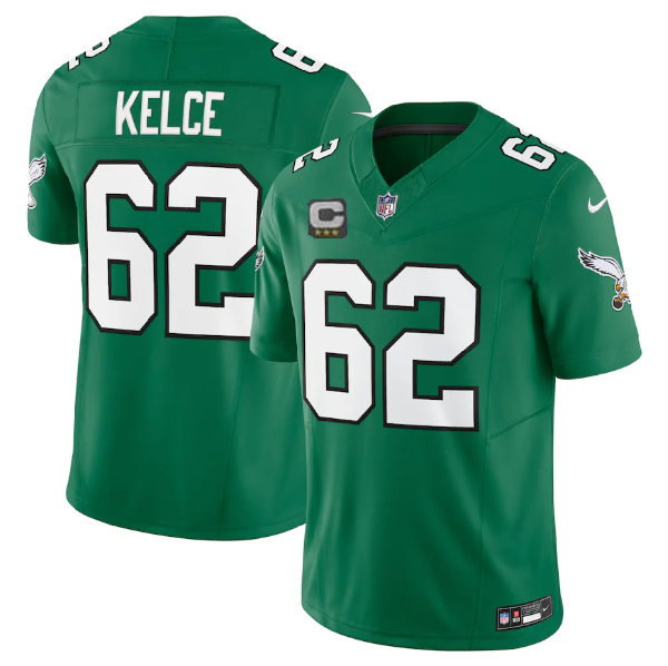 Men's Philadelphia Eagles #62 Jason Kelce Green 2023 F.U.S.E. Vapor Untouchable With C Patch Stitched Football Jersey